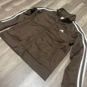 Adidas Brown Track Jacket Kids Size 7 - White Double Stripe Y2K